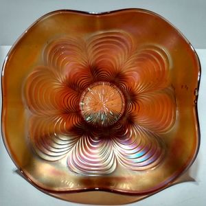 Fenton Carnival glass square peacock tail feathers bowl